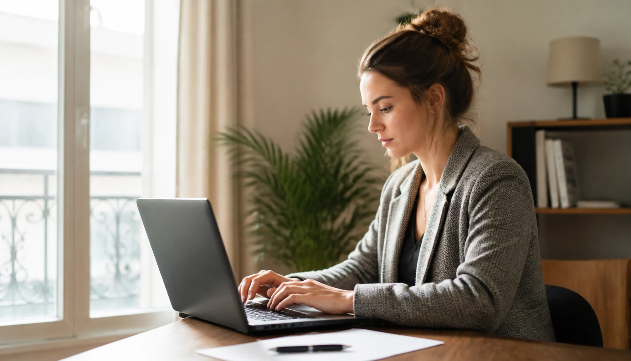Une candidate prépare la mise en page de son CV sur un ordinateur