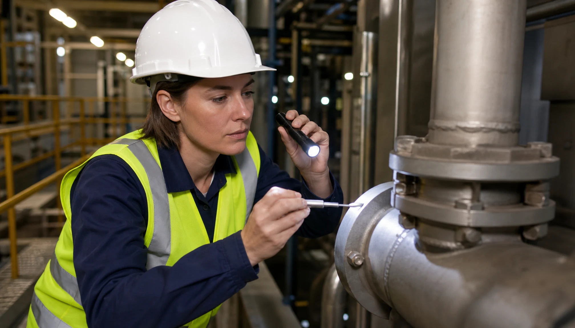 Une inspectrice contrôle une installation industrielle