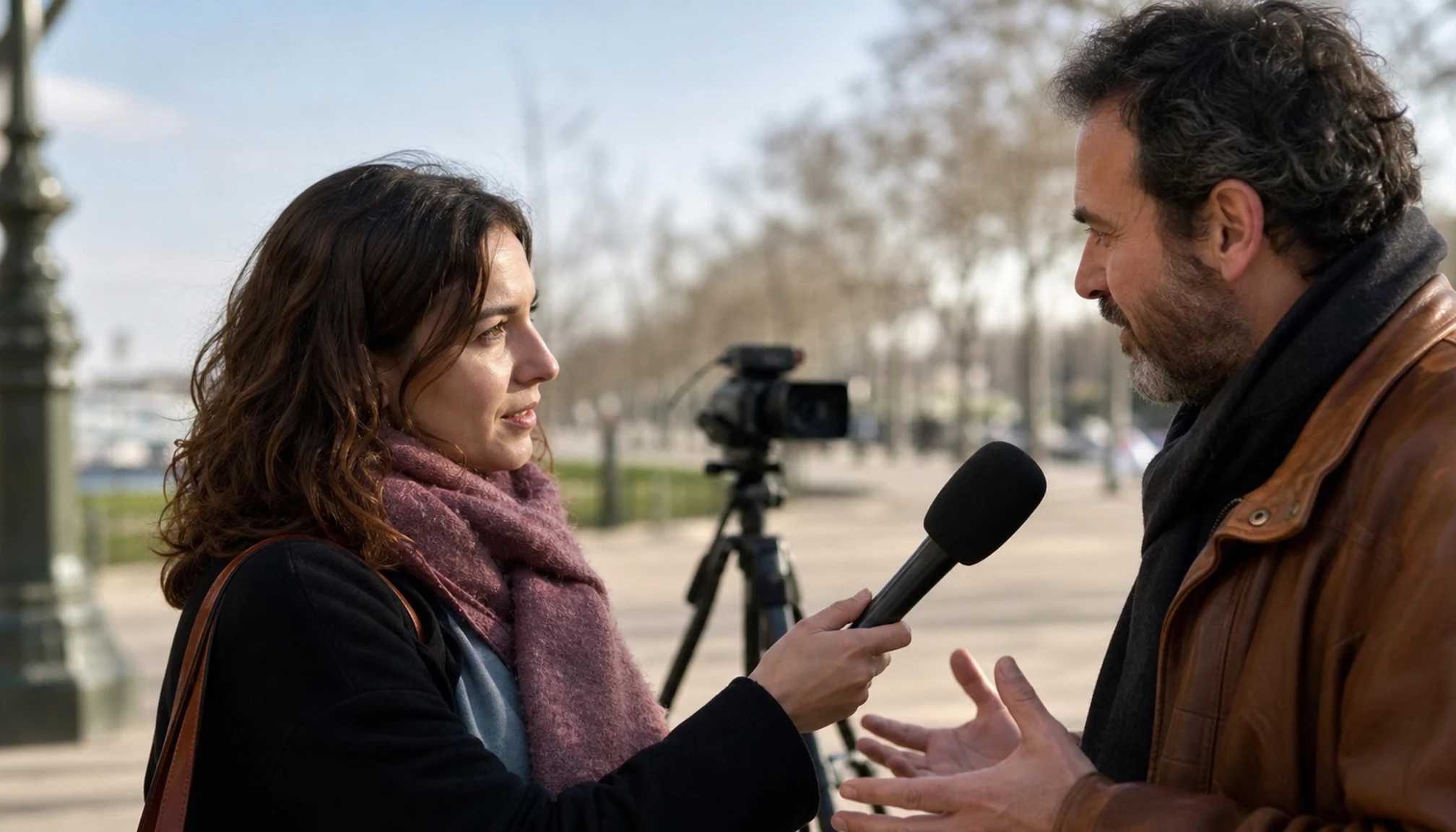 Une journaliste réalise une interview sur le terrain