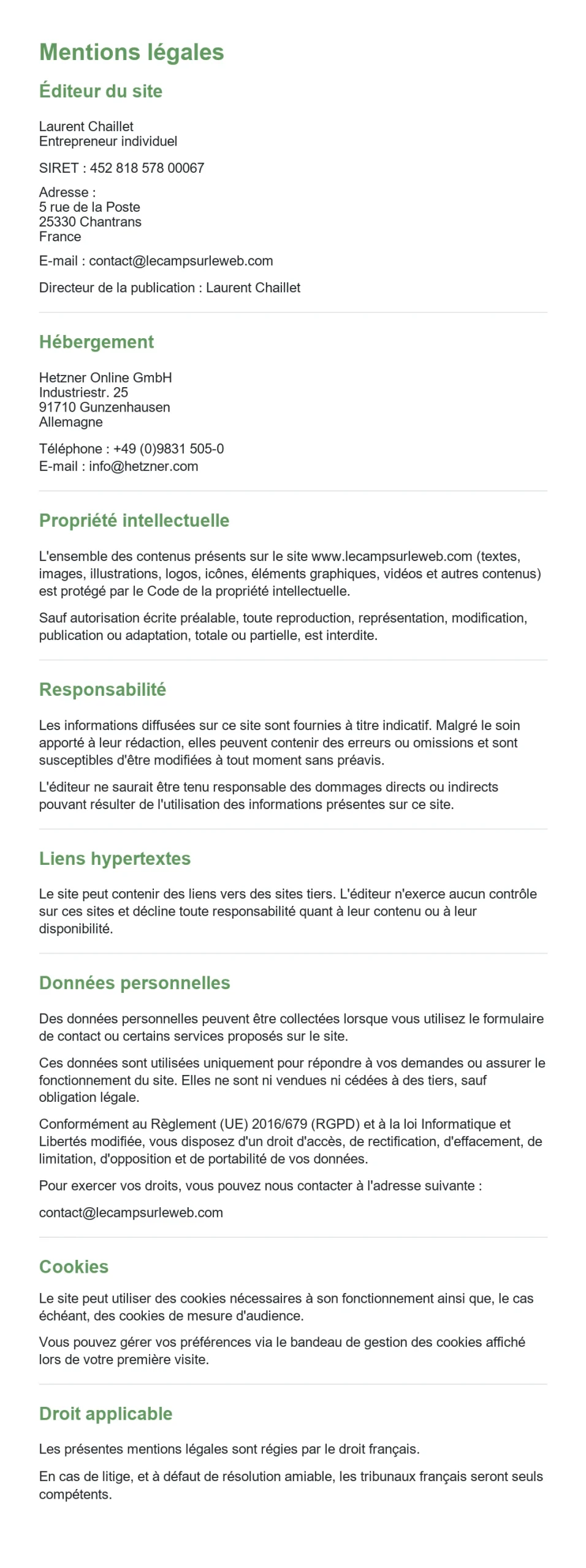 Mentions légales Récré Active